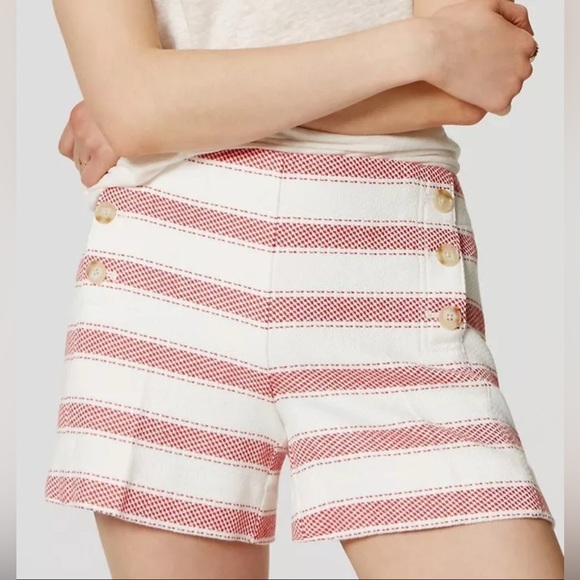 Ann Taylor LOFT Riviera Red Stripe Sailor Shorts Size 4 Coastal Preppy Patriotic - Picture 1 of 10